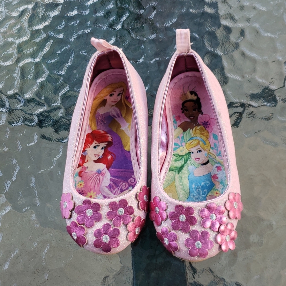 Disney Princess pink flats with flowers size 7